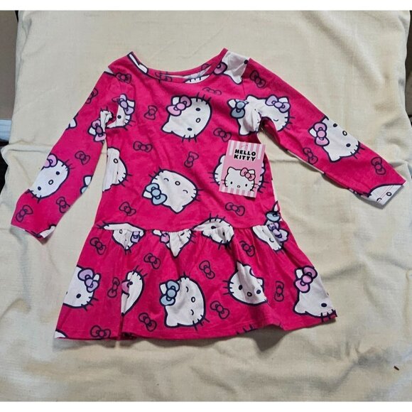 Hello Kitty Girls Pink Long-Sleeve Dress With Ruffled Skirt Size 3T Made By Sanr - Picture 5 of 8